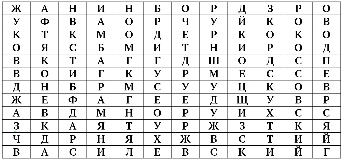 Найти слова в сетке. Филворды сложные на русском языке.